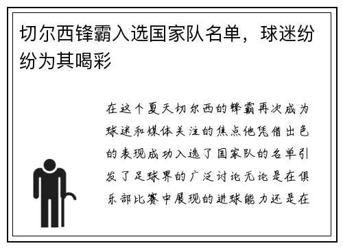 切尔西锋霸入选国家队名单，球迷纷纷为其喝彩