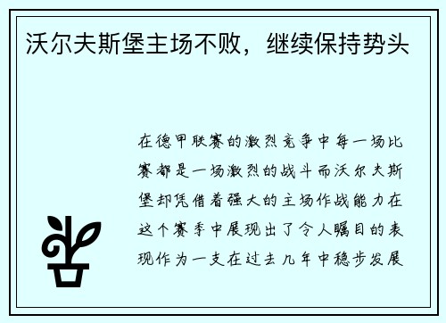 沃尔夫斯堡主场不败，继续保持势头